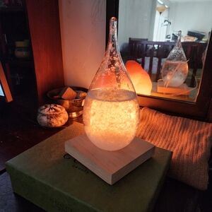 Glass Teardrop Weather Predictor with Wooden Base